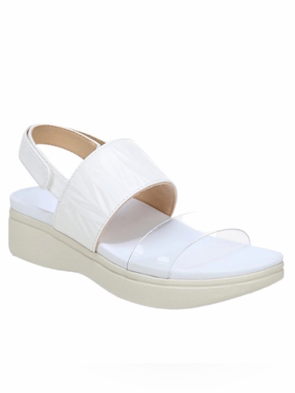 Vionic Karleen White Leather Slingback Platform Comfort Velcro Sandals